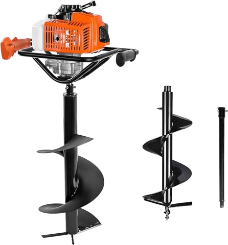 PROYAMA 54cc Post Hole Digger Gas Powered 2 Cycle Earth Auger, 5-Year Warranty Gear Box, 4 Drill Bits 4" 6" 8" 12" + Extension Rod 12" 20"
