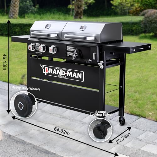 6-Burner Propane Gas Grill and Griddle Combo with Stainless Steel Lids F7495
