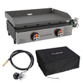 Blackstone 22" Omnivore Tabletop Outdoor Griddle Travel Bundle - Dual Stainless Steel H-Burners, 24,000 BTUs - Includes Propane Adapter and Soft Cover