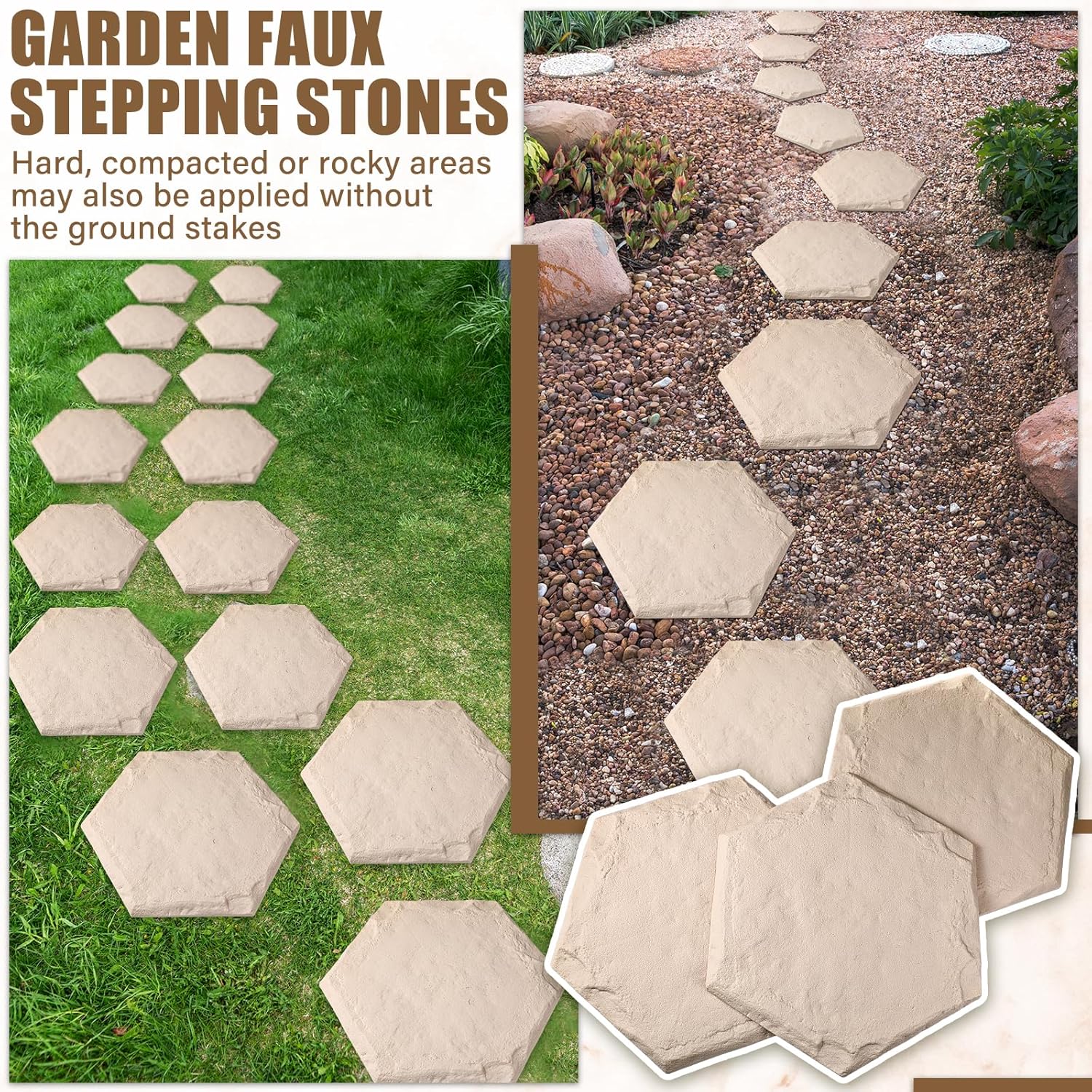 15.5 Inch Stepping Stones Outdoor with Ground Stakes for Pathway Lawn Garden I338