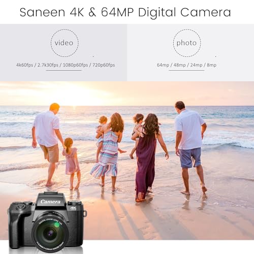 4K 64MP WiFi Touch Screen Vlogging Camera with Flash and 32GB SD Card X958972