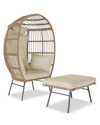 Wicker Egg Chair with Cushions and Ottoman L257