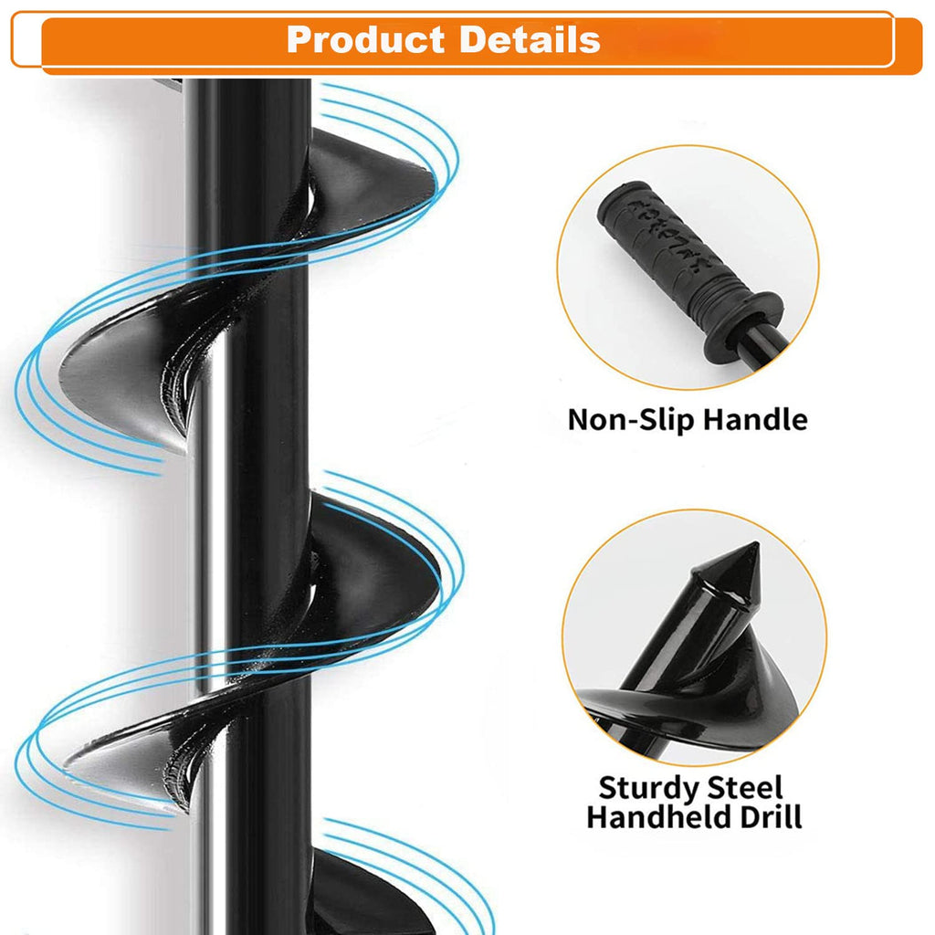Handheld Garden Auger Spiral Drill, T-Shape 32''x 4" Garden Auger Spiral Drill with Non-Slip Handle, Garden Auger Drill for Planting Bulbs, Flower, Seedling, Handheld Spiral Drill Bit Fence Post Auger