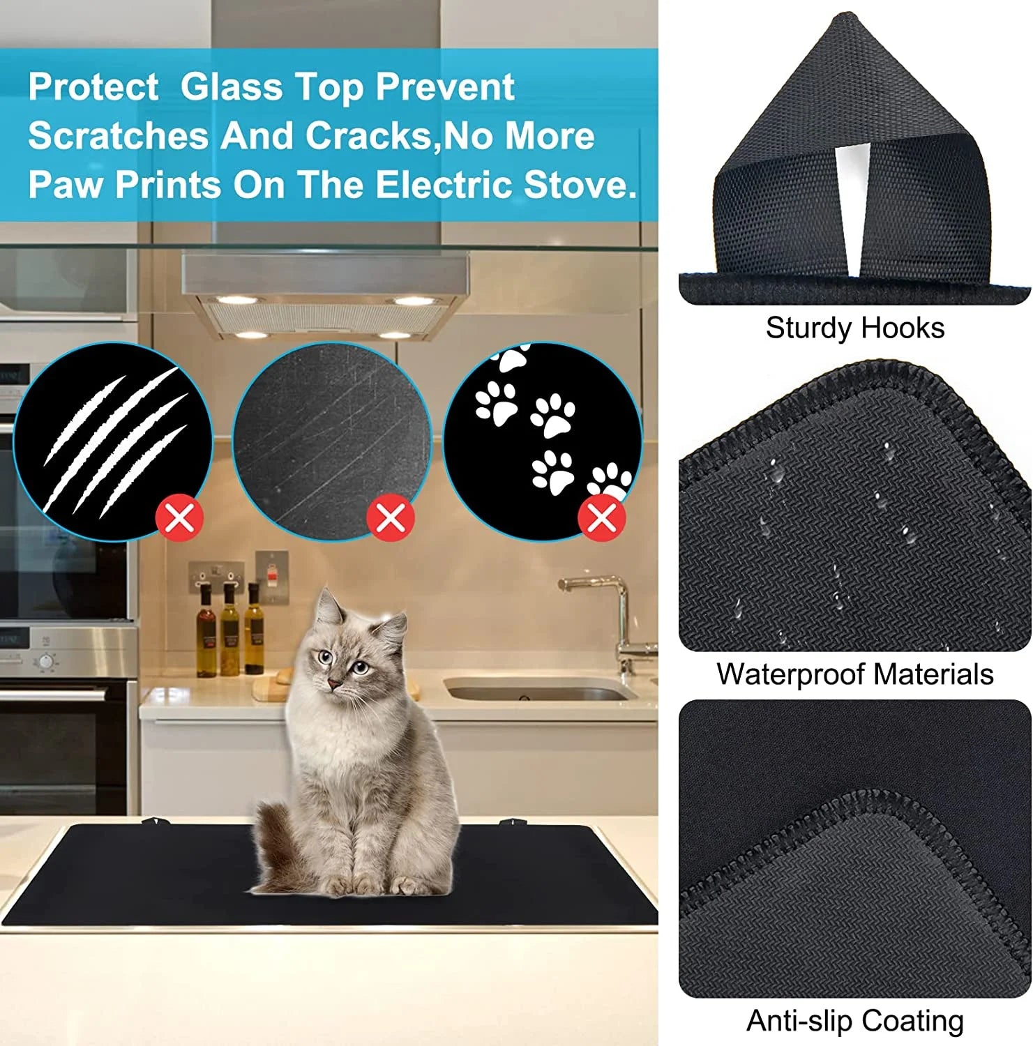 Stove Top Cover, 28.5 x 20.5 Inch Electric Stove Cover Mat, Ceramic Glass Cooktop Protector with 2 Hooks U199241
