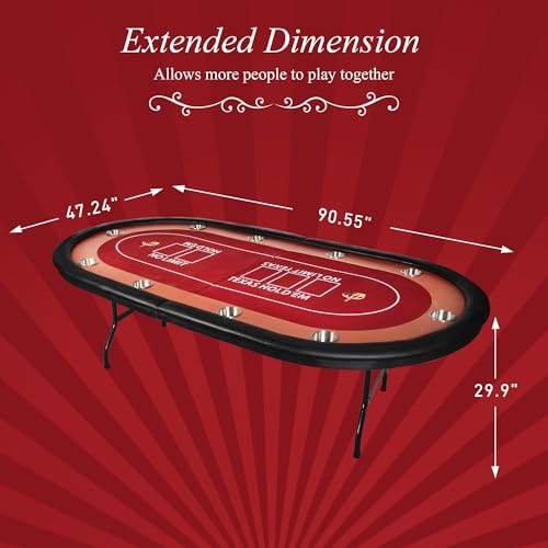 84" Foldable Poker Table with Chips Tray, 10 Player Oval, Green Felt U489