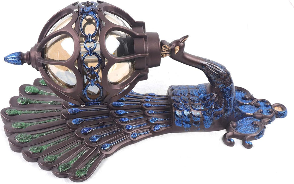 Peacock Wall Light Sconces, Metal and Glass Stained LED Antique Wall Lamp X6540