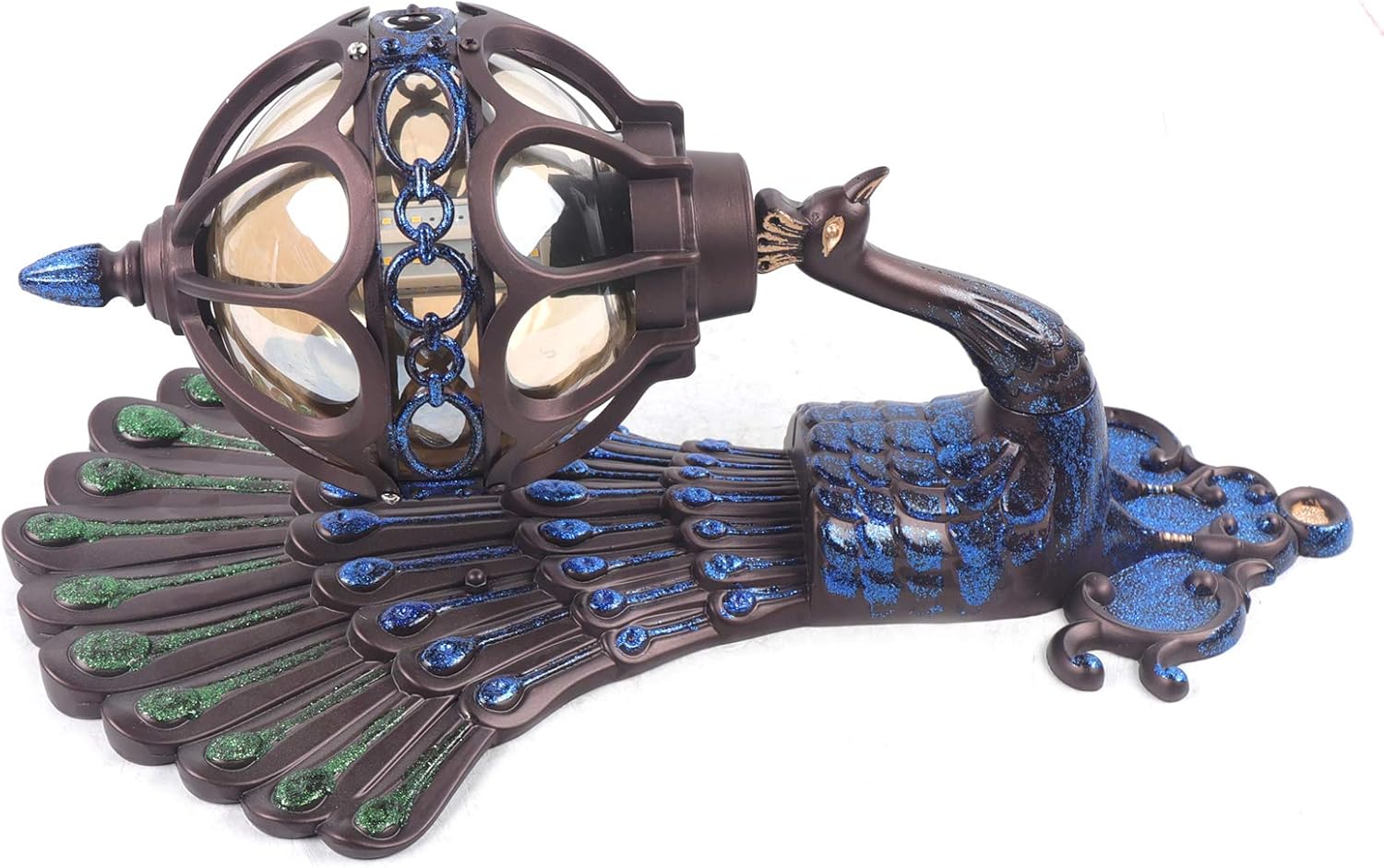 Peacock Wall Light Sconces, Metal and Glass Stained LED Antique Wall Lamp X6540