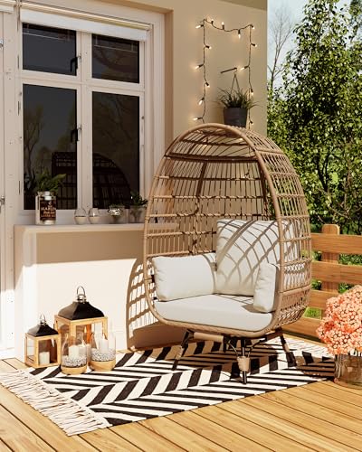 Wicker Egg Chair with Cushions and Ottoman L257