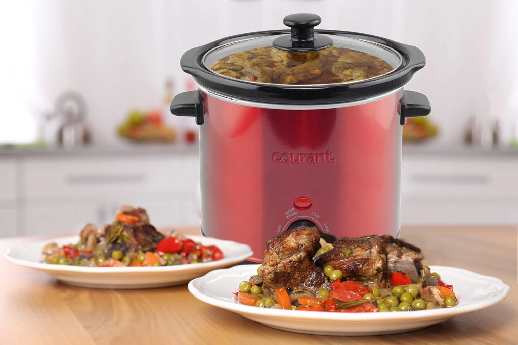 Slow Cooker 3.2 Quart with Glass Lid, Red Stainless Steel H610