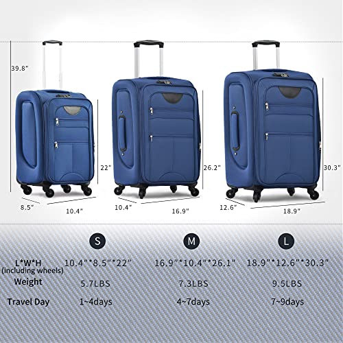Softside 3-Piece Expandable Luggage Set with TSA Lock Spinner Wheels S375