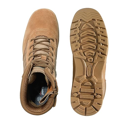 Men's Military Tactical Work Boots Side Zipper Leather Motorcycle Combat Boots N655026