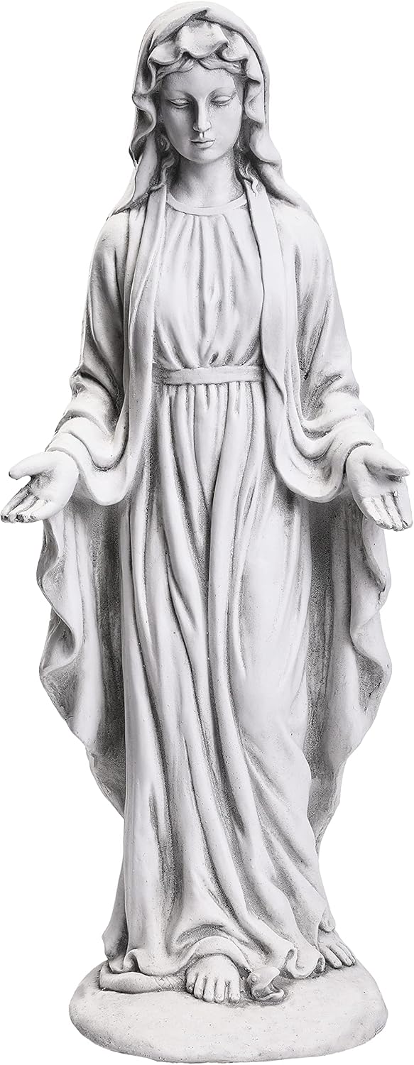 Virgin Mary Statue 29.9" Tall Religious Garden Décor Outdoor Gray S62935