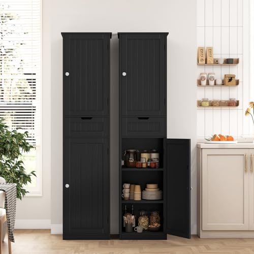 67" Tall Bathroom Cabinet with 2 Doors and 1 Drawer, Adjustable Shelves T930834