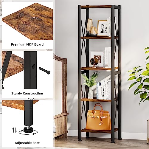 3 Tier Industrial Bookcase, Rustic Etagere Bookshelf for Living Room U5786