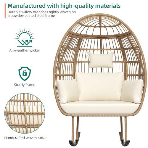 Rattan Egg Chair with Ottoman, Indoor Outdoor Wicker Chair with Footrest, 5 Cushions F541