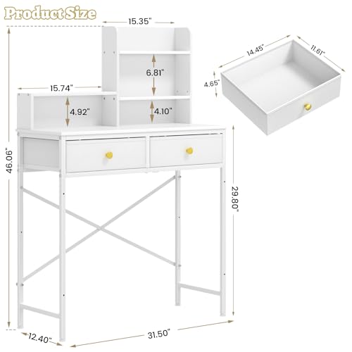 White Vanity Desk with 2 Drawers and Open Shelves B163