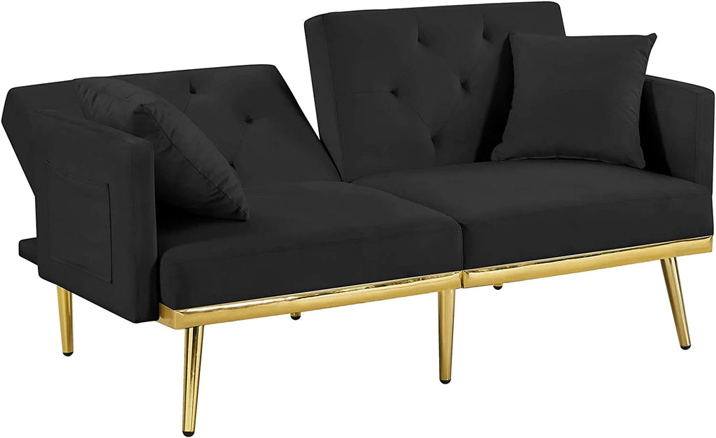 Convertible Folding Sofa Bed with 2 Pillows, Velvet Sleeper Couch for Small Spaces Y7101