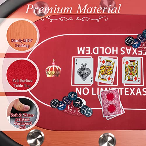 84" Foldable Poker Table with Chips Tray, 10 Player Oval, Green Felt U489