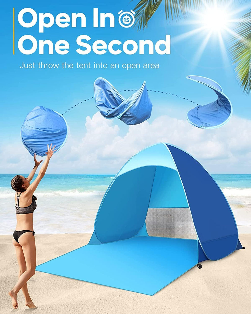 Pop Up Beach Tent, UPF 50+, 1-3 Person, Waterproof, with Carry Bag A798699