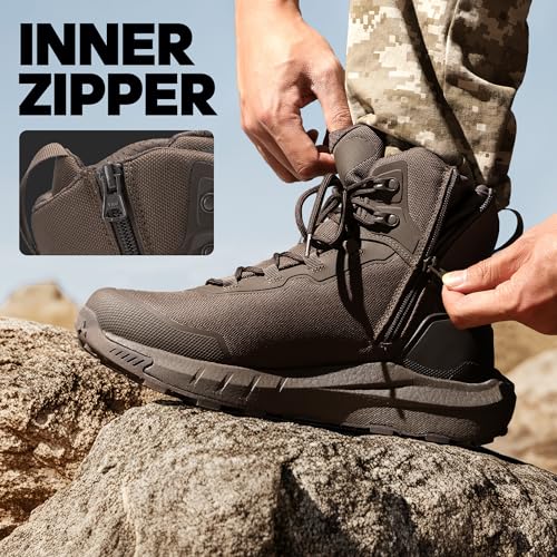 Men's Tactical Hiking Boots Lightweight Cushion Sole Side Zipper 8 Inches C799