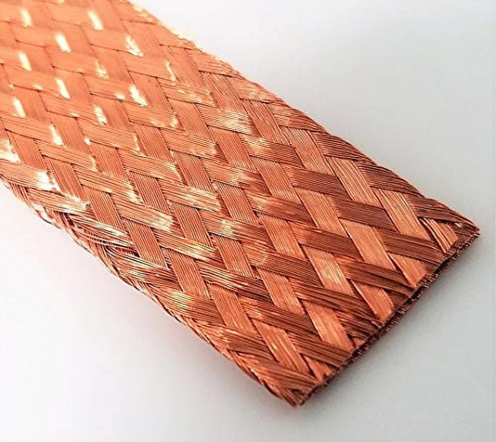 Flat Bare Copper Braid, Bright, 5/8" Diameter, 25' Length 5/8"