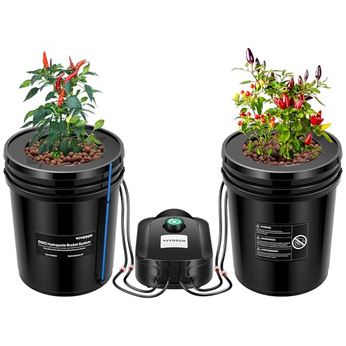 VIVOSUN DWC Hydroponics Grow System with Top Drip Kit, 5-Gallon Deep Water Culture, Recirculating Drip Garden System with Multi-Purpose Air Hose, Air Pump, and Air Stone (4 Buckets + Top Drip Kit)