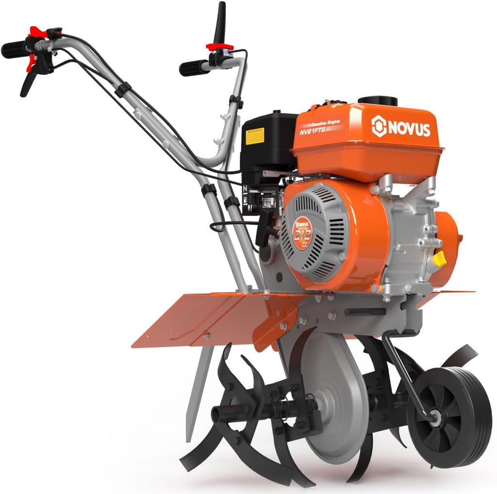 NOVUS Gas Tiller 21-Inch Gas Powered Front Tine Tiller Cultivator 212cc 4-Cycle Gas Engine with Toolless Adjustable Tilling Width 12in-21in, Gas Tiller for Gardening, Garden Tillers Gas Powered