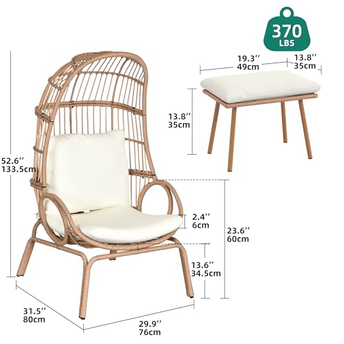 Outdoor Egg Chair with Stand and Cushion, Patio Rattan Basket Chair, Beige F352720
