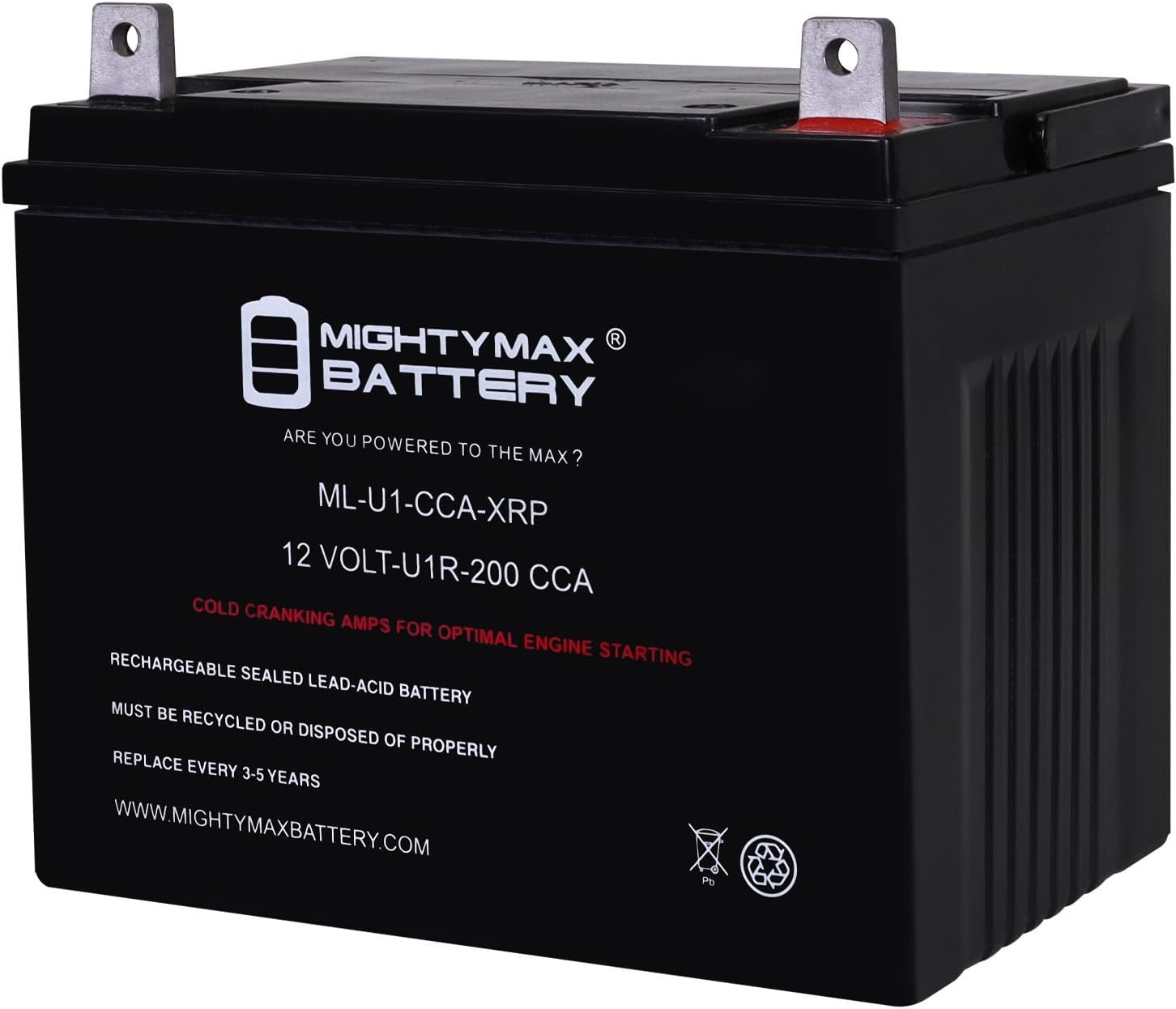 Mighty Max Battery ML-U1-CCA-XRP 12V 200CCA Replacement Battery Compatible with U1R-7 - BCI No. UR1 Lawn Mower