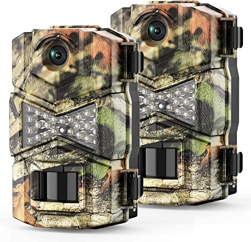 Trail Cameras 2 Pack 24MP 1080P HD, Waterproof Game Camera Motion Activated with Fast Trigger Time Infrared Night Vision, Hunting Camera for Outdoor Wildlife Monitoring