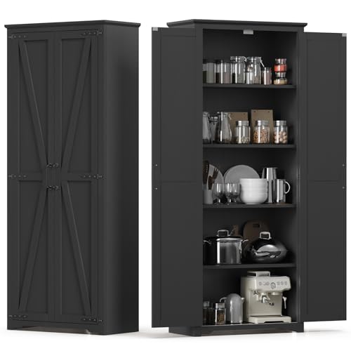 Farmhouse Pantry Cabinet with 6 Shelves and Barn Doors, Brown K34379