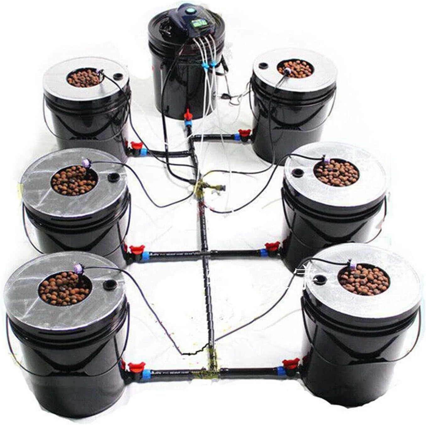 Hydroponics Growing System, 7 Buckets 5 Gallon Recirculating Deep Water Culture V1503