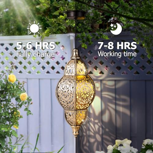 Hanging Solar Lantern Outdoor Decor, Waterproof LED for Garden Patio T6566
