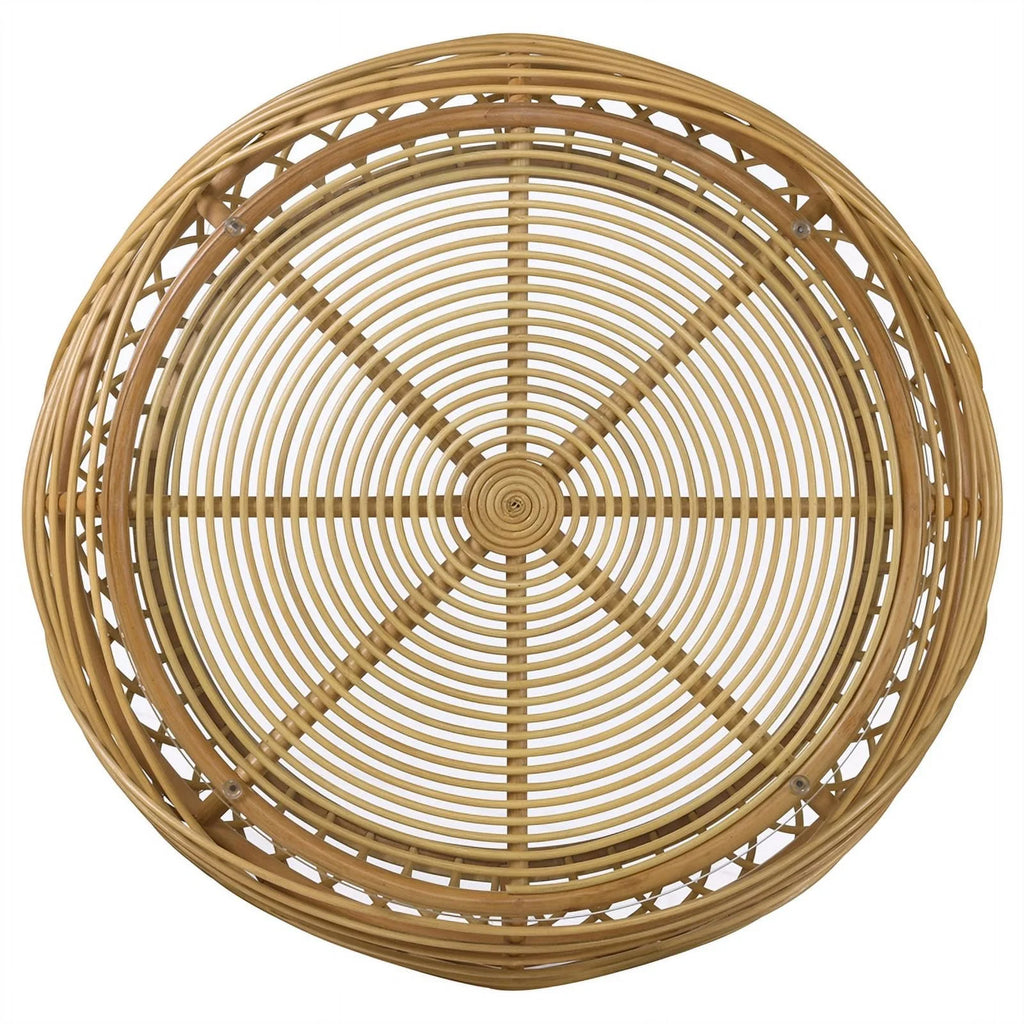 Round Glass Top Woven Rattan Coffee Table N1393