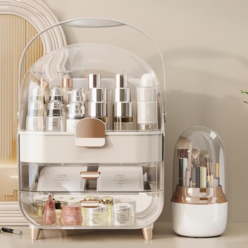 Makeup Organizer with LED Light and Mirror, Desktop Storage Box with Drawers A701
