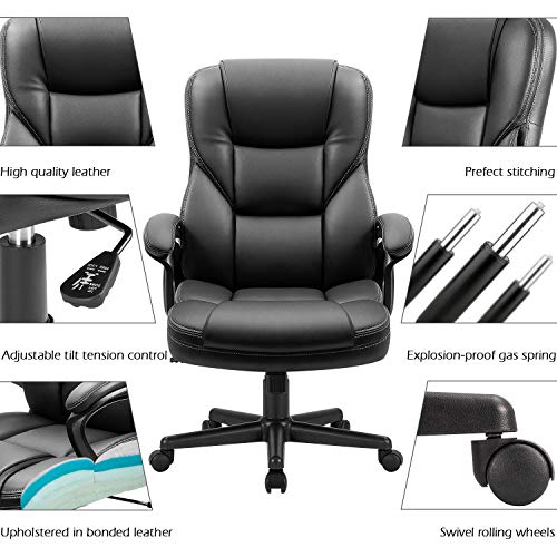 Office Executive Chair High Back Adjustable Swivel PU Leather with Lumbar Support I3854
