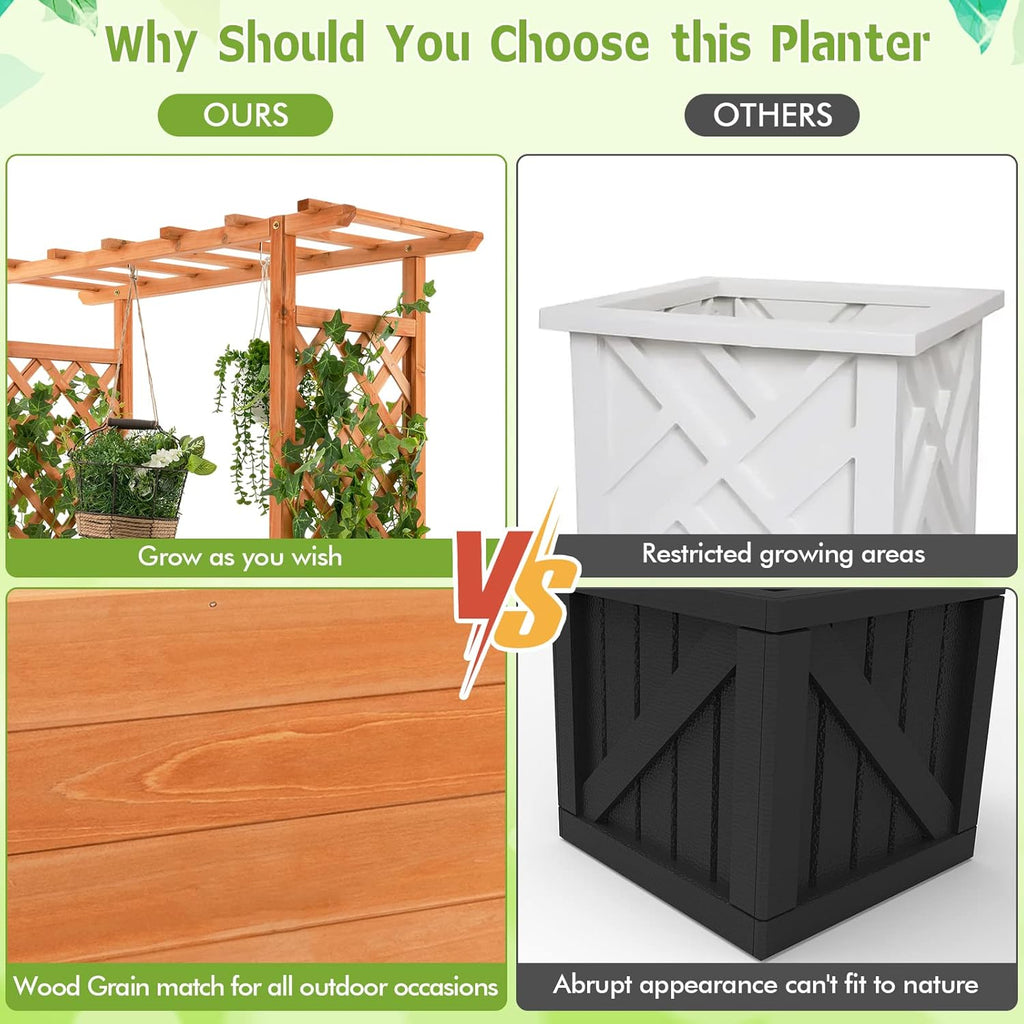 Raised Garden Bed with Trellis, Wood Planter Box with Drain Holes V4144