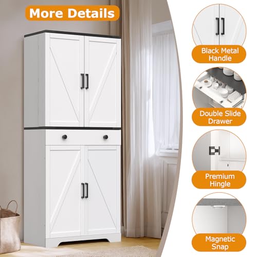 Farmhouse Pantry Cabinet with 6 Shelves and Barn Doors, Brown K34379