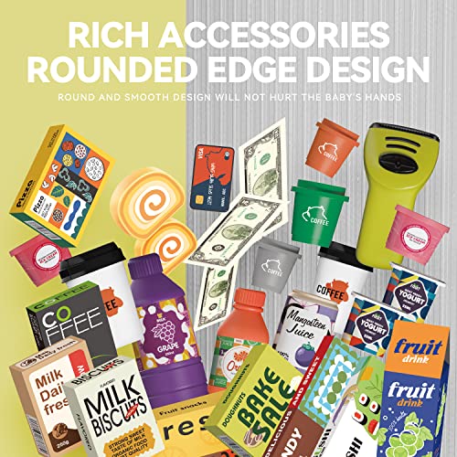 Cash Register Playset for Kids - 48PCS Pretend Play Money, Calculator, Scanner, Credit Card and Play Food S776931
