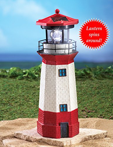 Solar Nautical Lighthouse Statue with Spinning Light, Red F2957