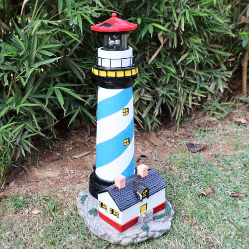 Solar Lighthouse with Rotating Beacon for Outdoor Garden Decor A48617