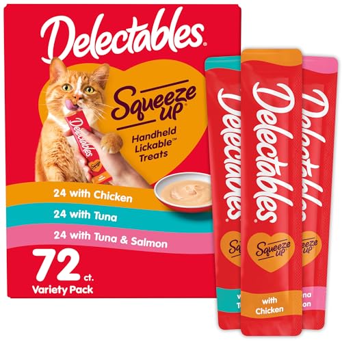 Handheld Lickable Treats for Cats, Chicken and Tuna Salmon, 54 Count A909