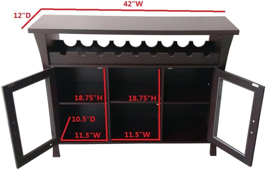 Wine Rack Buffet Server Console Table with Glass Doors A314