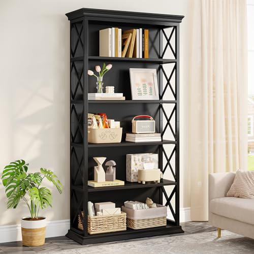 6-Tier Industrial Bookcase, 71 Inches Tall, Floor Standing Storage Shelves for Home Office, Brown and Black V7912