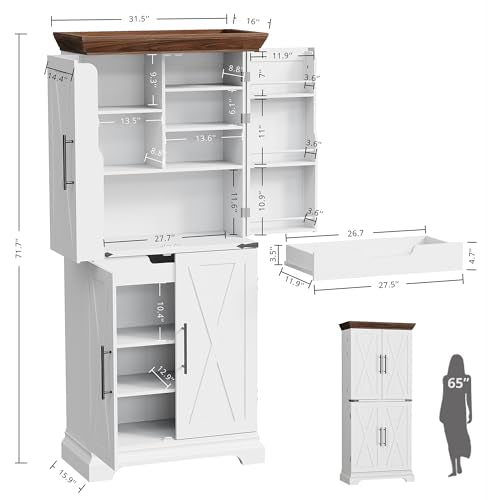 Kitchen Pantry Cabinet 72" H with 9 Shelves and 4 Barn Doors K363211
