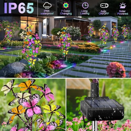Solar Butterfly Tree Lights Outdoor, 2 Pack for Garden Yard Patio E1526