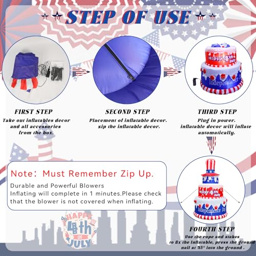 4th of July Inflatables Outdoor Cake with LEDs Patriotic Garden Yard Decoration N28503