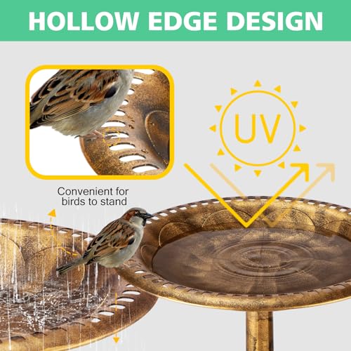 Bird Bath for Outside with Removable Flower Planters, 28in Polyresin, Yard Garden Decor Y2766