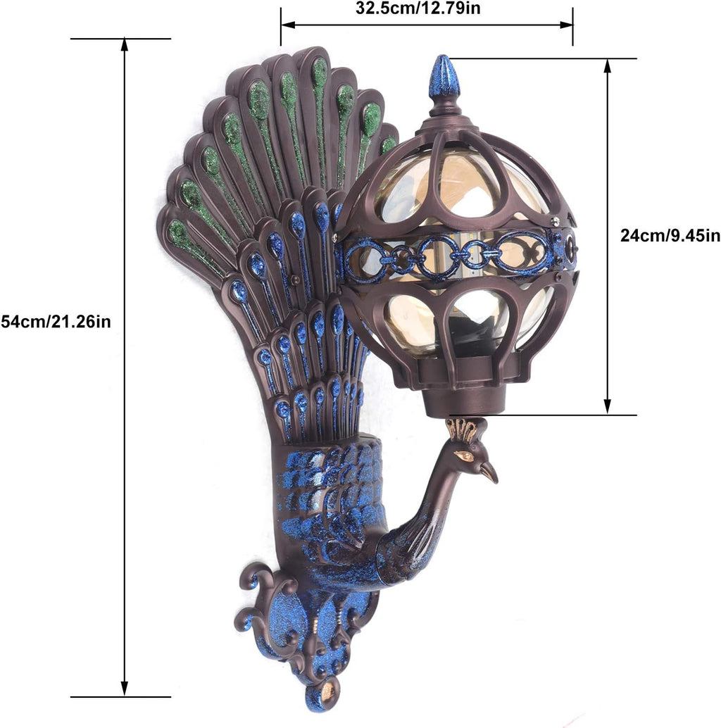 Peacock Wall Light Sconces, Metal and Glass Stained LED Antique Wall Lamp X6540