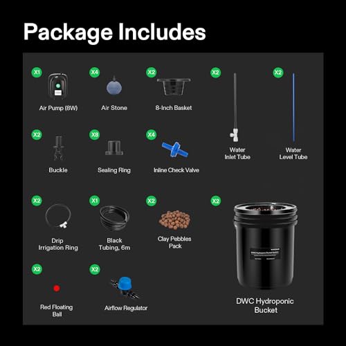 DWC Hydroponics Grow System with Top Drip Kit, 5-Gallon Deep Water Culture, Recirculating Drip Garden System I8634